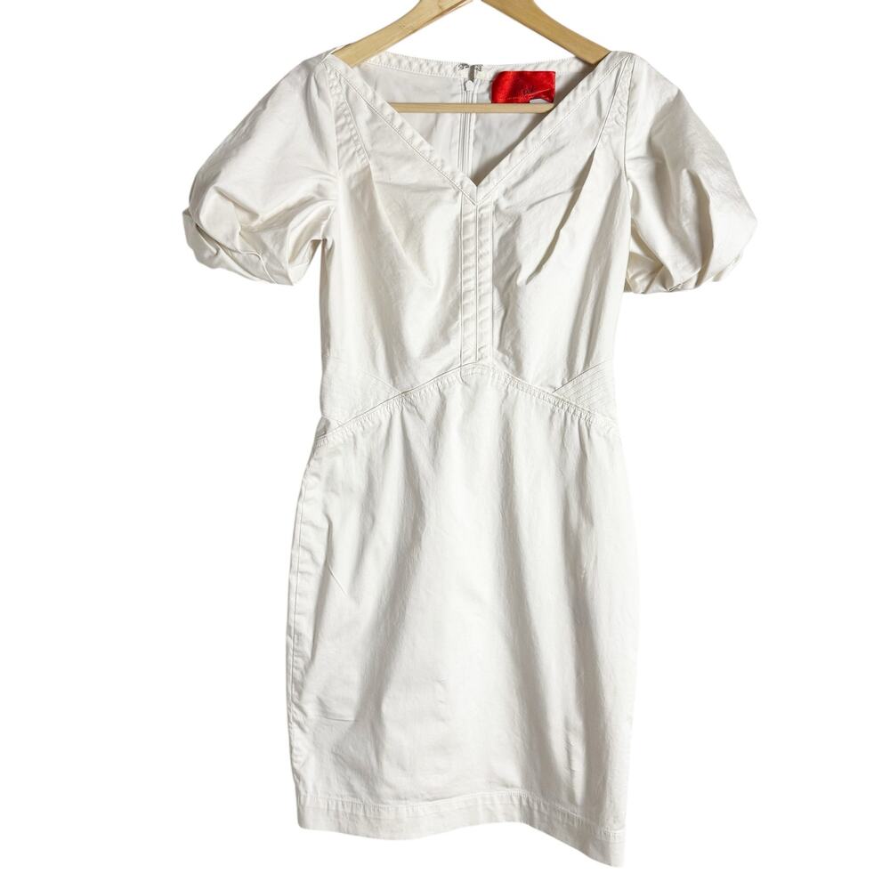 Zac Posen Z Spoke White Short Puff Sleeve V-Neck Sheath Mini Dress Size 4